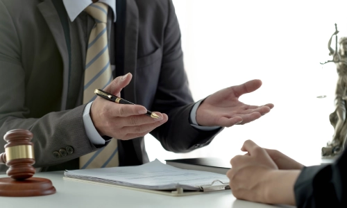 A motorcycle accident attorney is getting a firsthand statement from an eyewitness who observed the circumstances of his client’s crash.