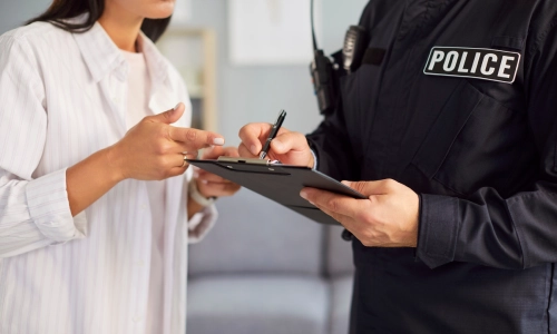 A car accident lawyer requesting the official accident report from a police officer in connection with her client’s case.
